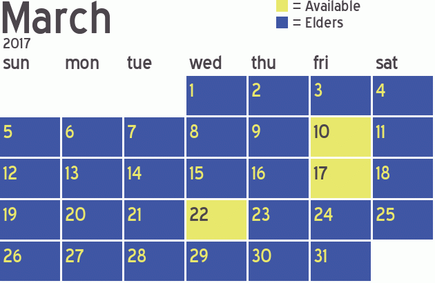 Missionary Dinner Calendar