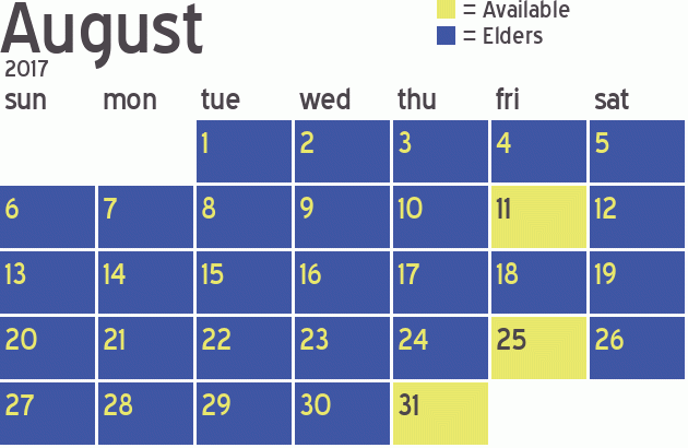 Missionary Dinner Calendar