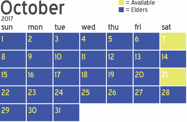 Missionary Dinner Calendar