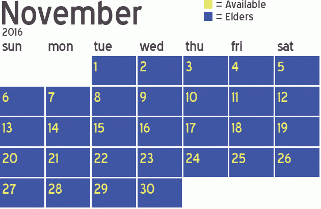 Missionary Dinner Calendar